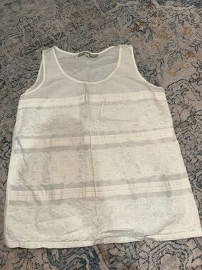 Ivory Lace Overlay Sleeveless Shell Top LOFT XSP